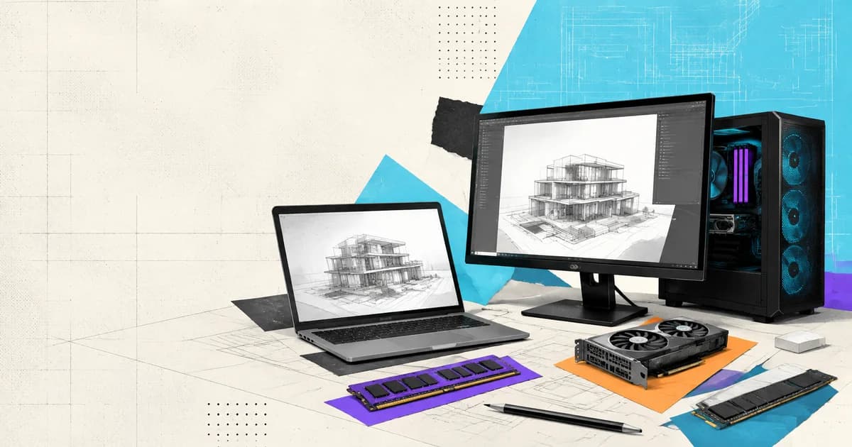 Notebook y computadora de escritorio para modelado y representación arquitectónica